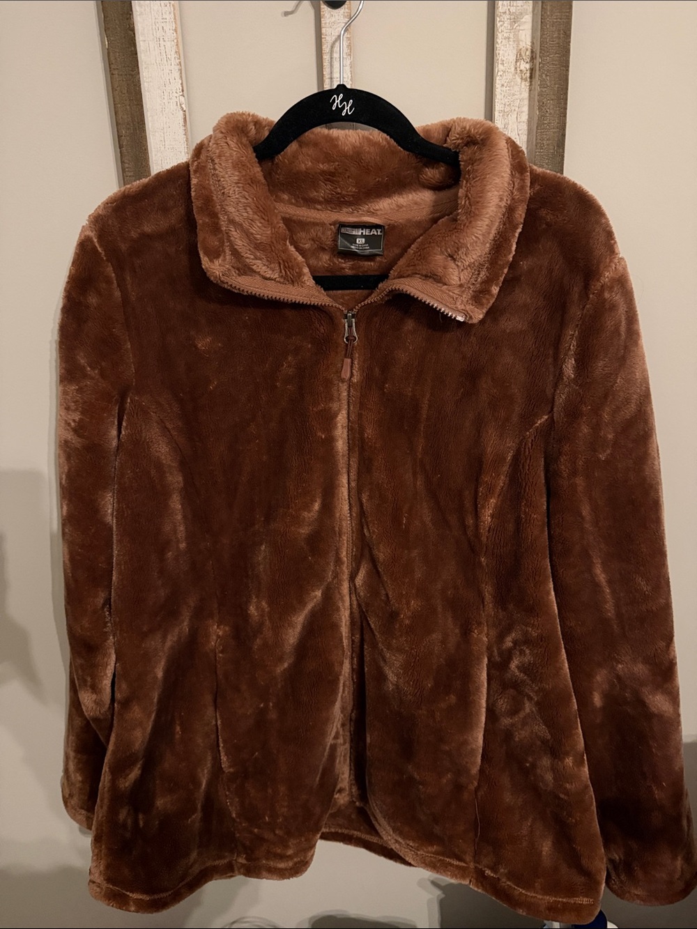 32 Degrees Plush Zip-Up Teddy Jacket in Brown